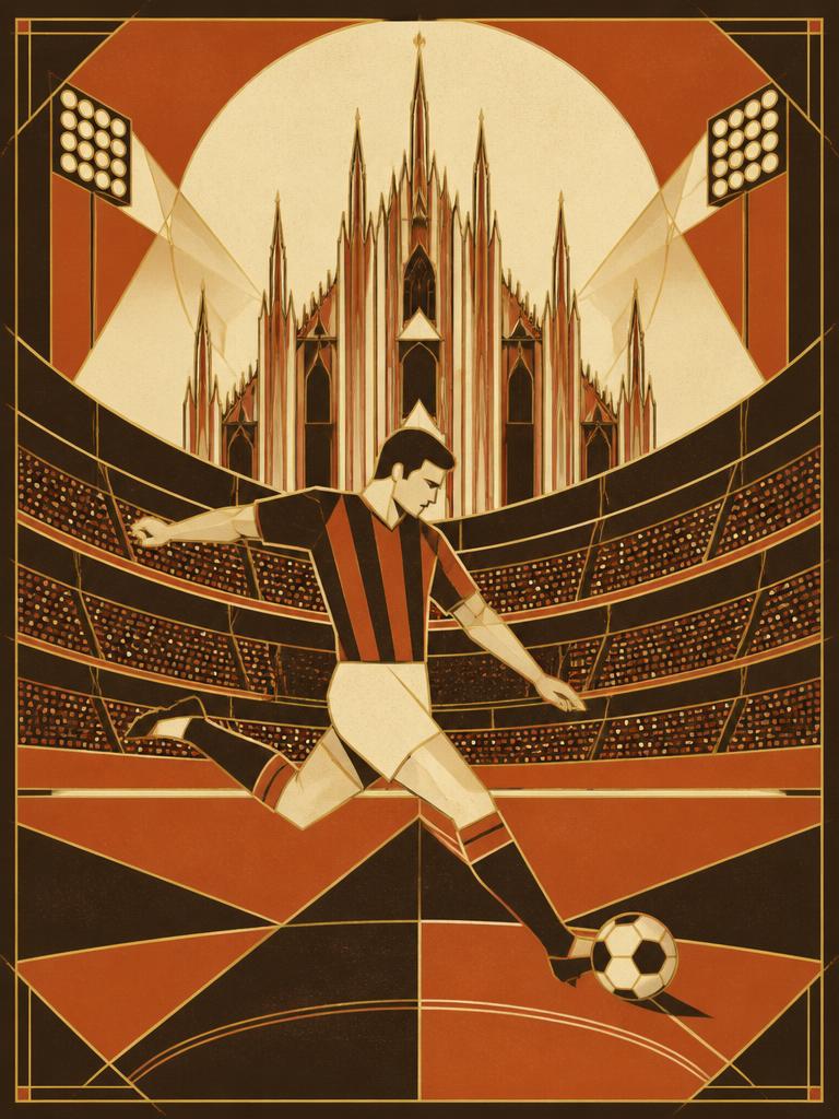 Derby della Madonnina — Milan, art deco illustration