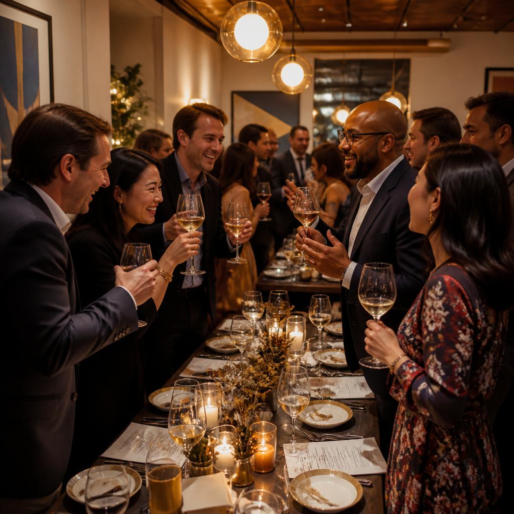 Members at a long dinner table