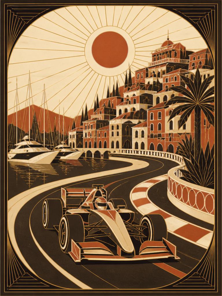 Grand Prix — Monaco, art deco illustration