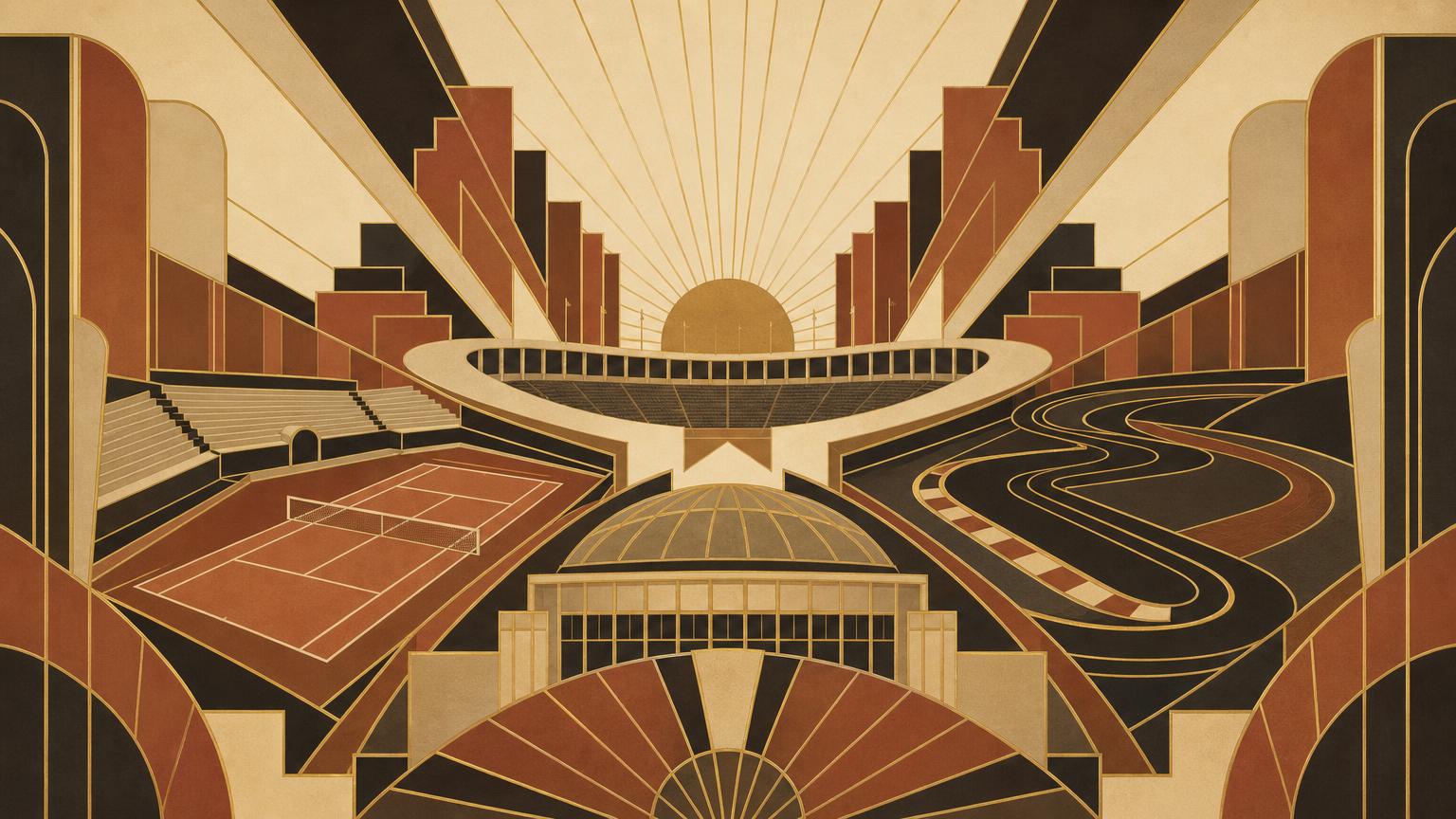 A collage of iconic global sports venues — Monaco, Wimbledon, Maracanã, Tokyo, Los Angeles, and the World Cup 2030 host cities.